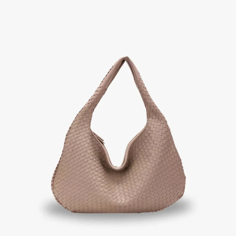 Hobo Bag Woven Faux Leather with Zip and 16-Inch Laptop Fit