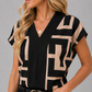 Geometric V-Neck Smart Casual Blouse