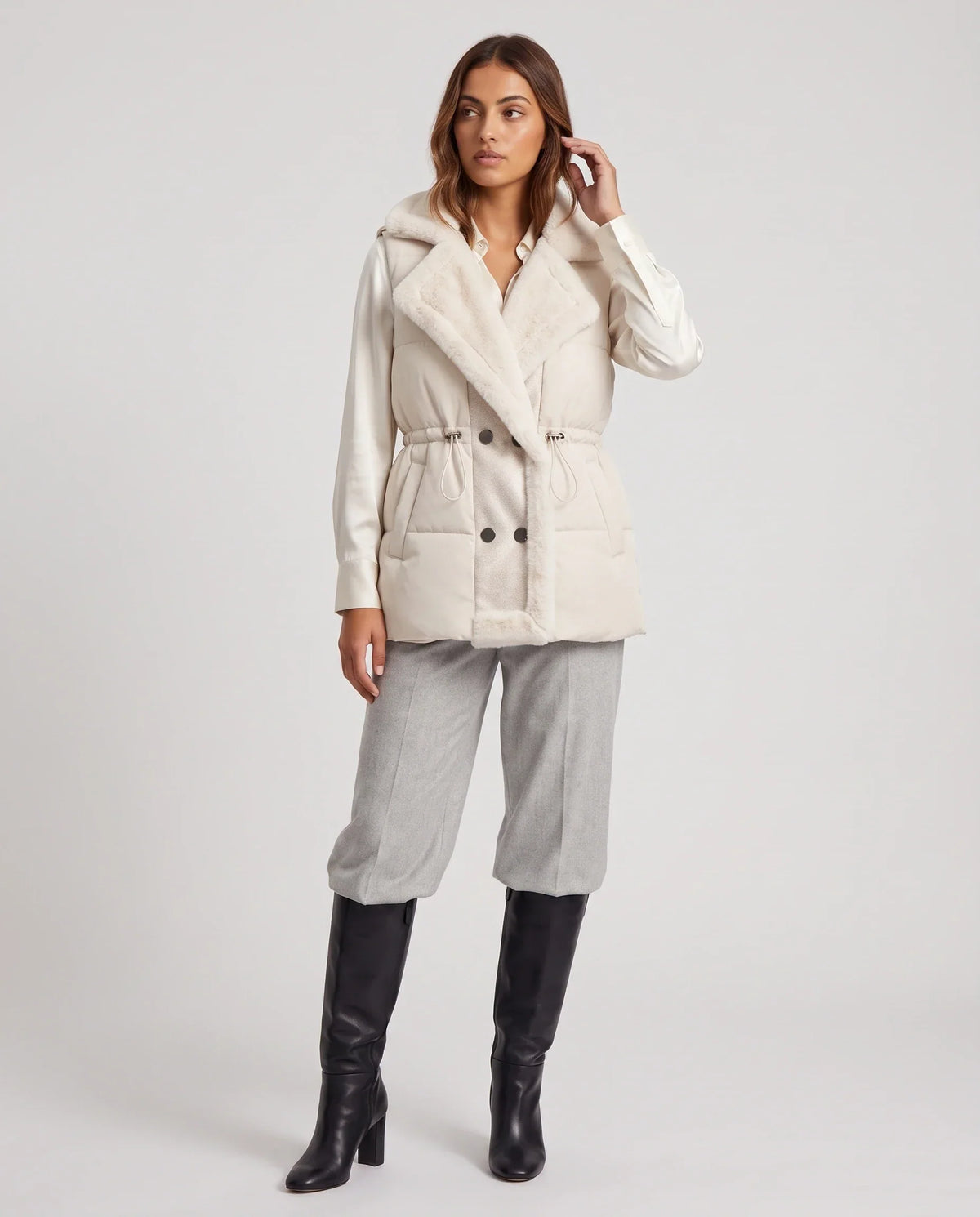 Puffer Gilet with Faux Fur Collar