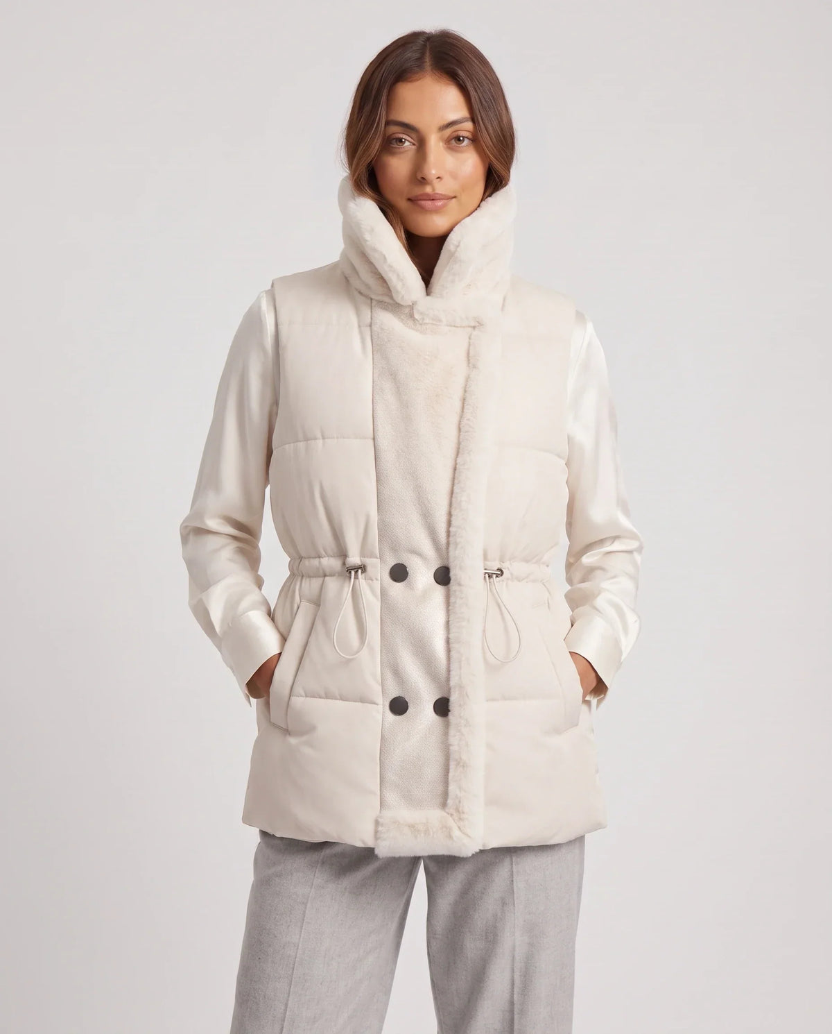 Puffer Gilet with Faux Fur Collar