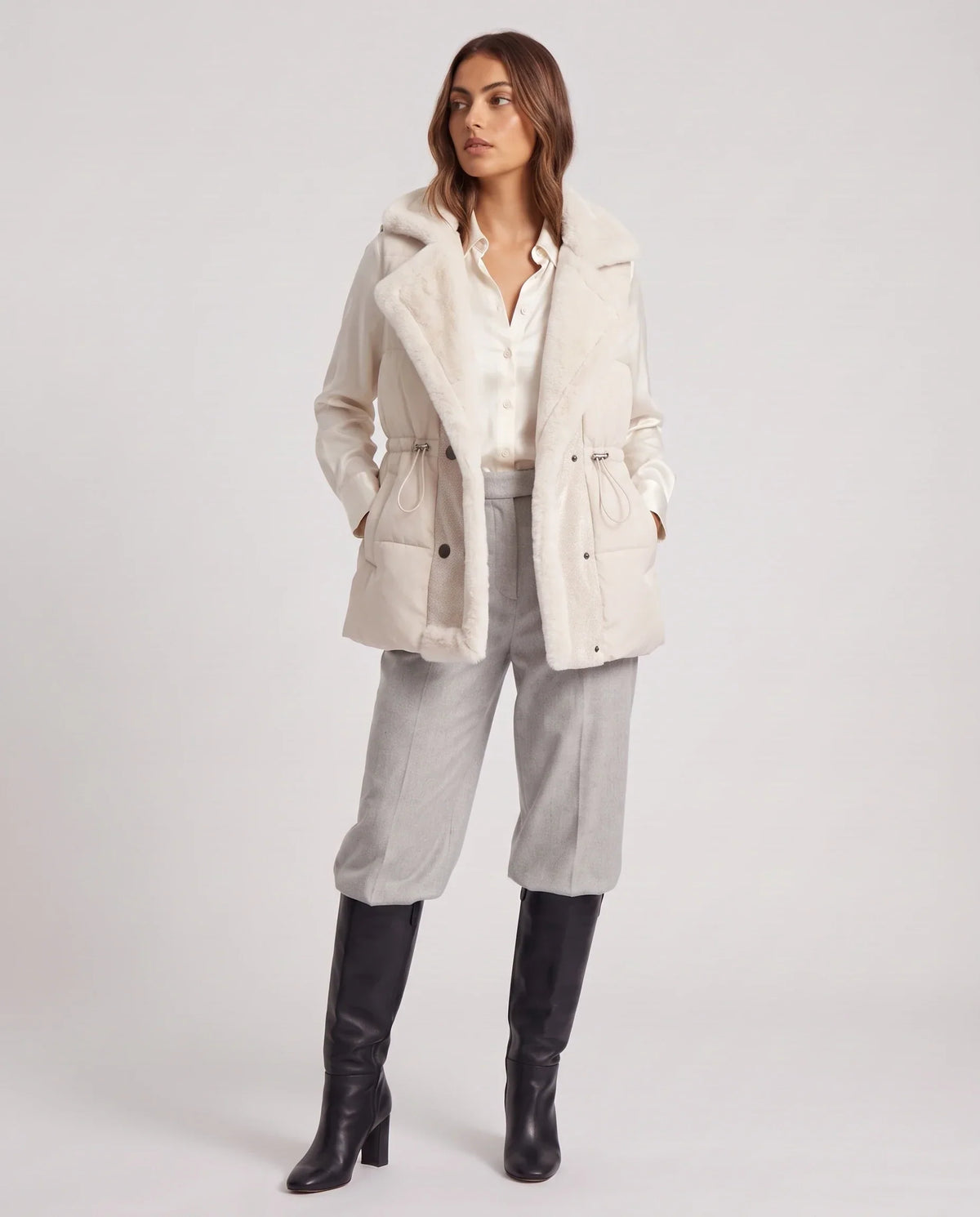 Puffer Gilet with Faux Fur Collar