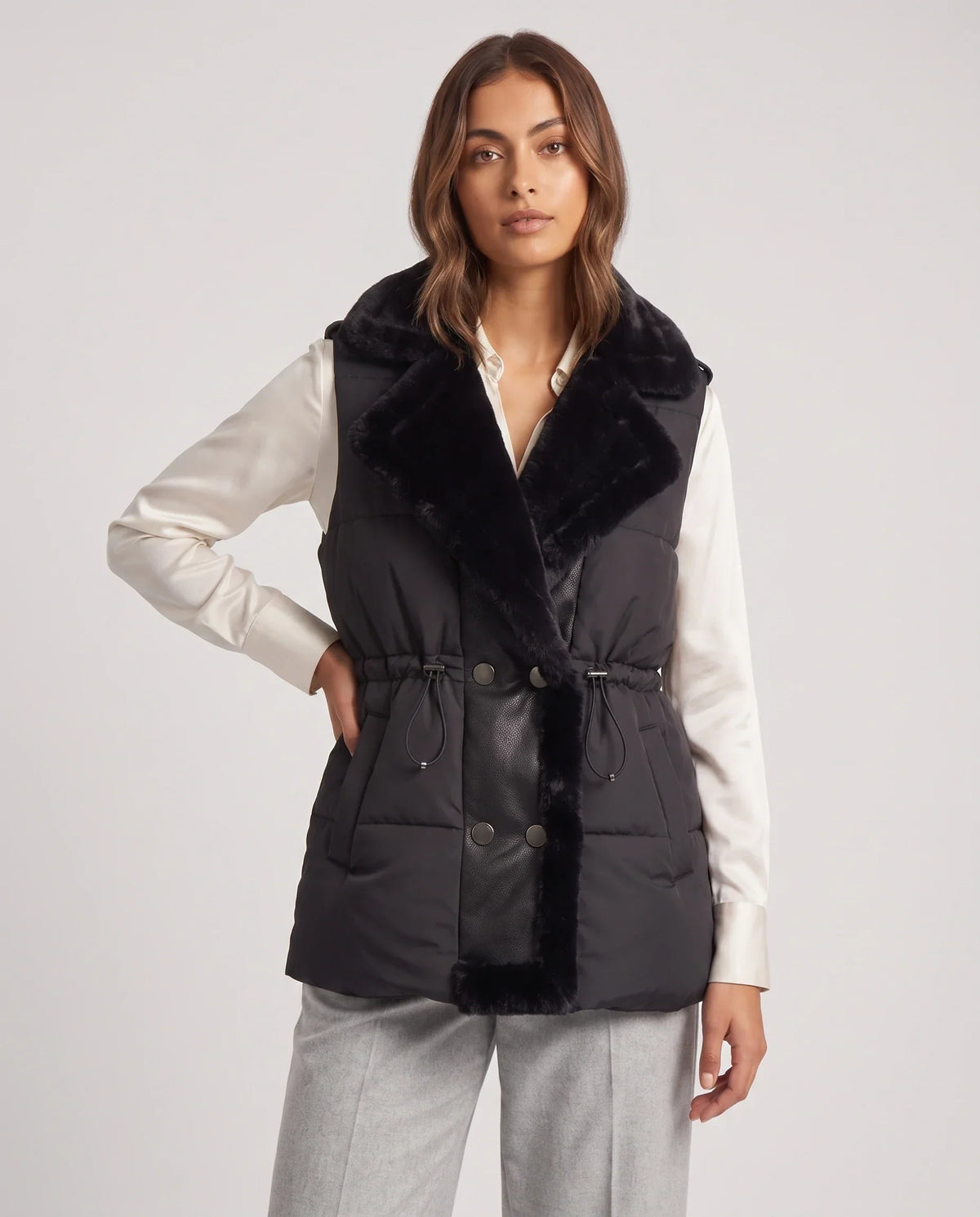 Puffer Gilet with Faux Fur Collar