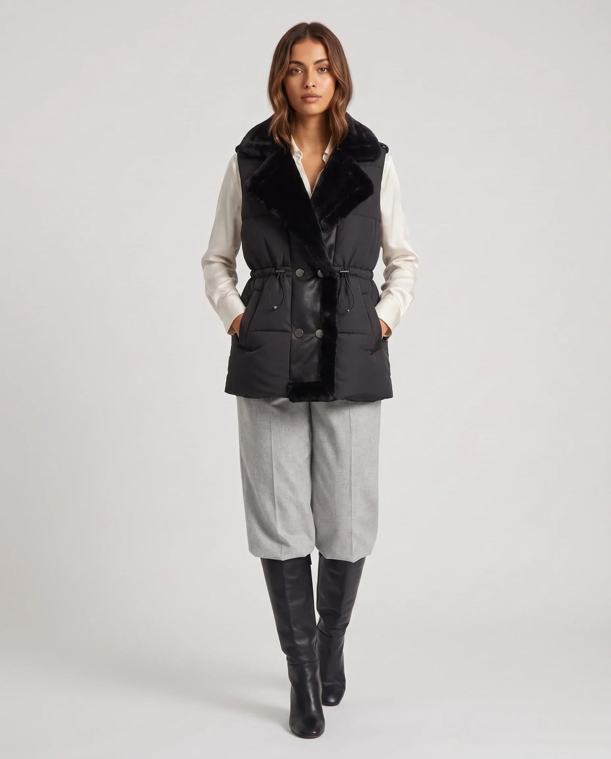Puffer Gilet with Faux Fur Collar