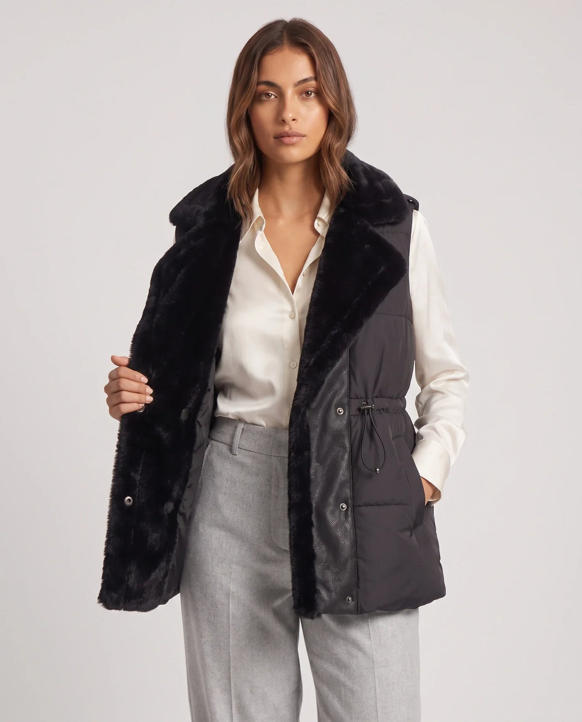 Puffer Gilet with Faux Fur Collar