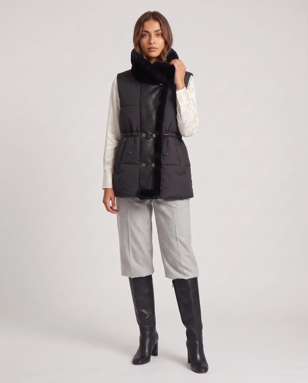 Puffer Gilet with Faux Fur Collar