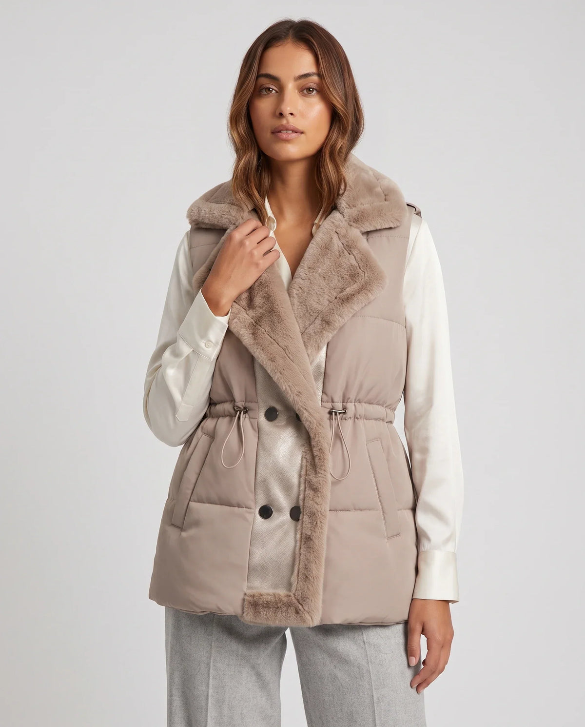 Puffer Gilet with Faux Fur Collar