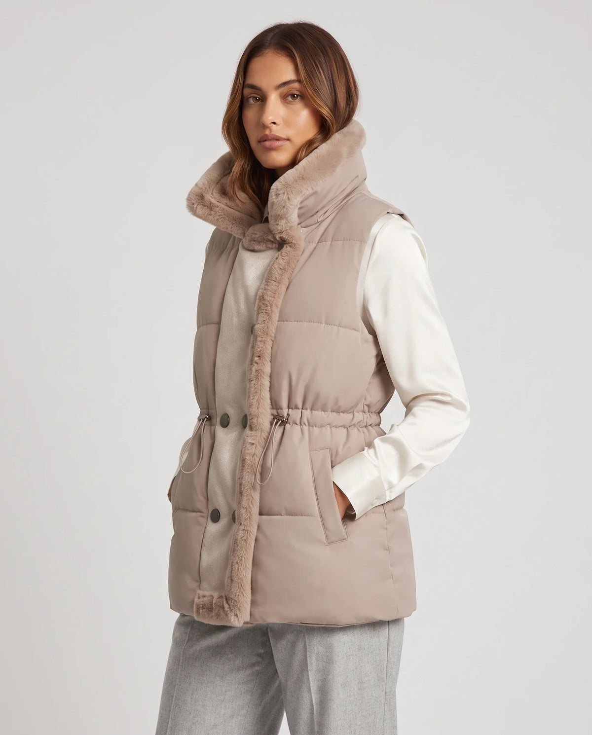 Puffer Gilet with Faux Fur Collar