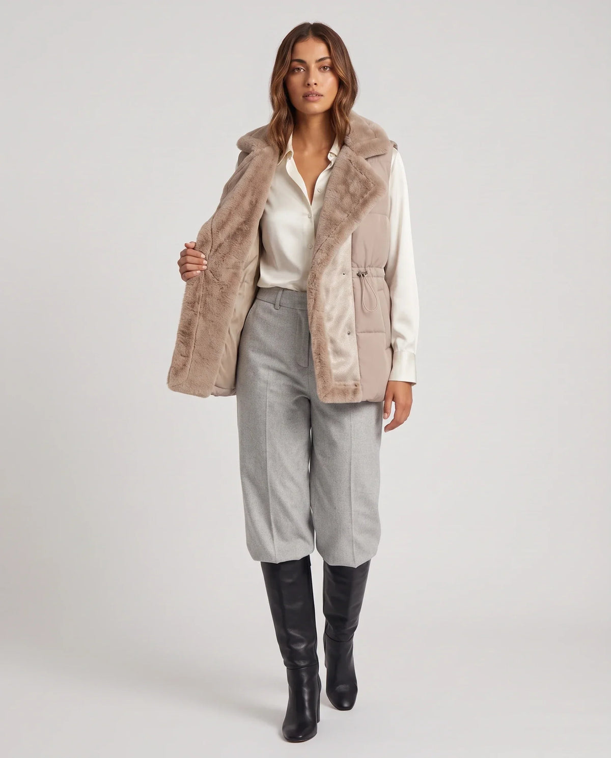 Puffer Gilet with Faux Fur Collar