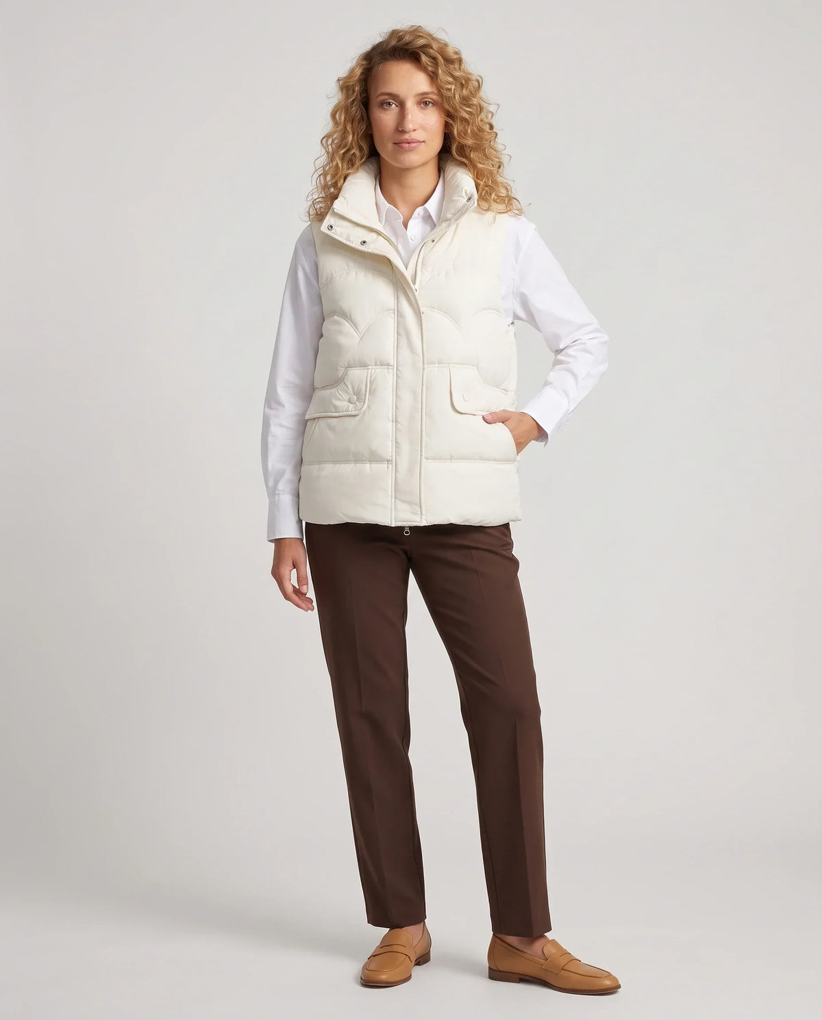 Short Quilted Puffer Gilet with Flap Pockets