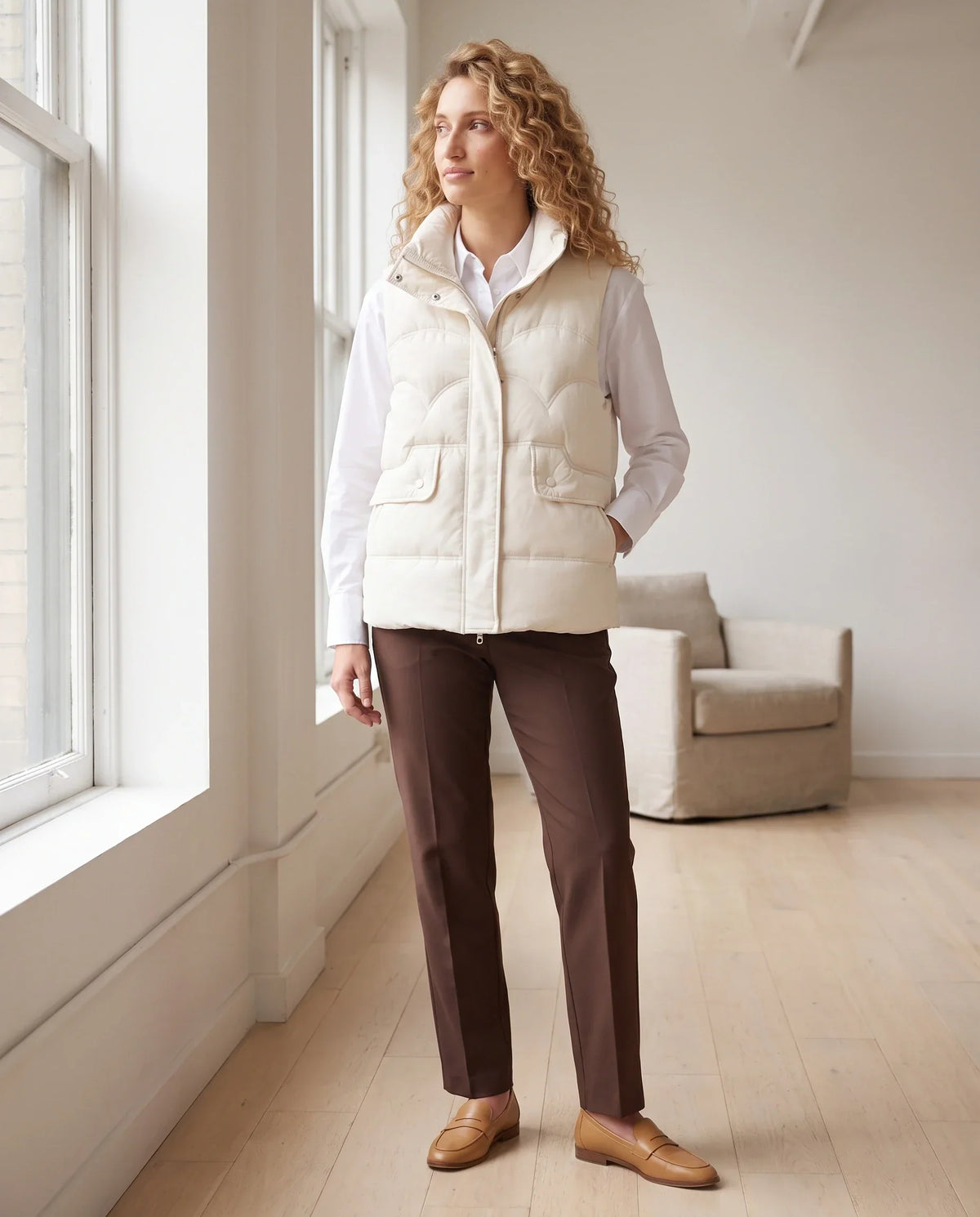 Short Quilted Puffer Gilet with Flap Pockets