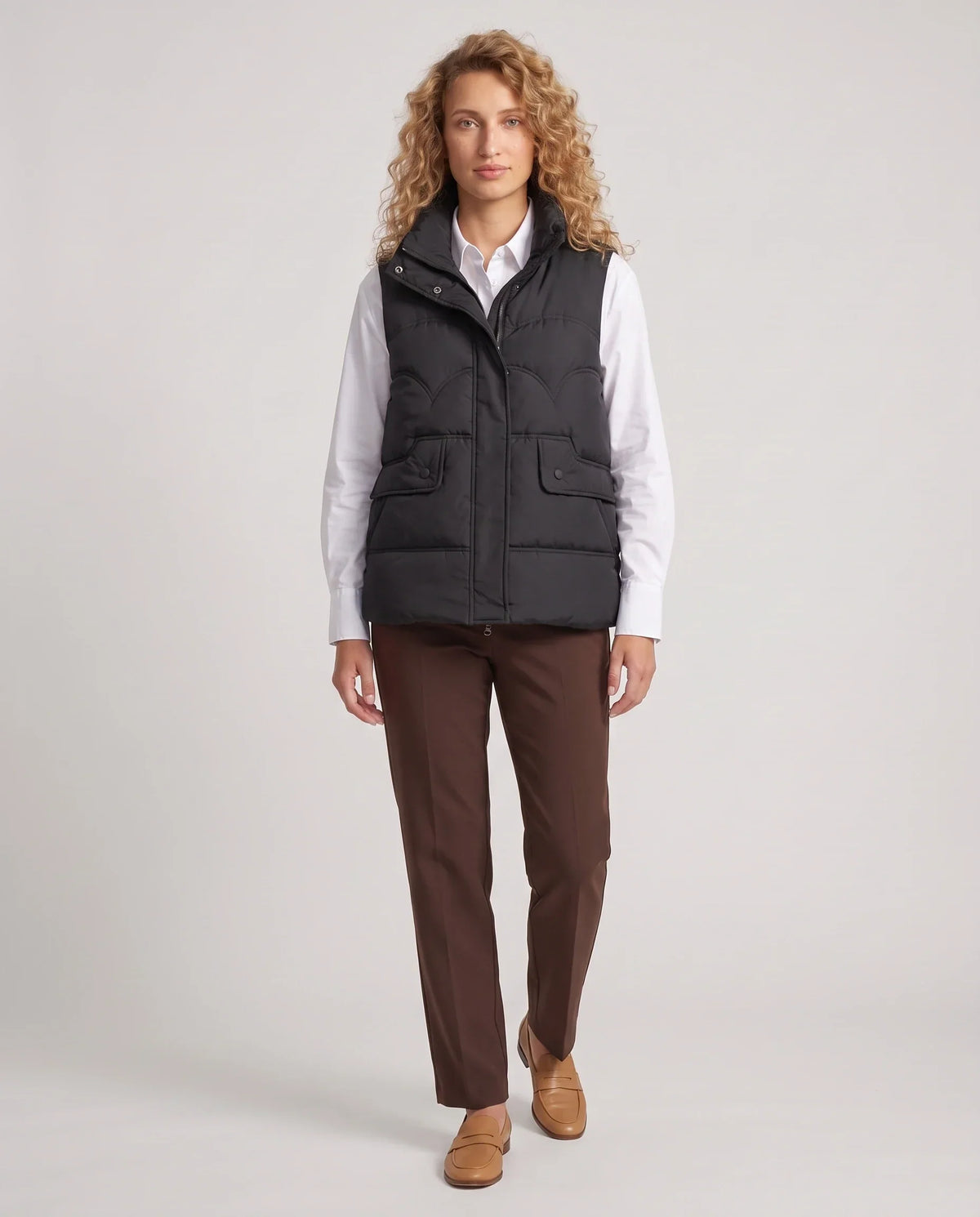 Short Quilted Puffer Gilet with Flap Pockets
