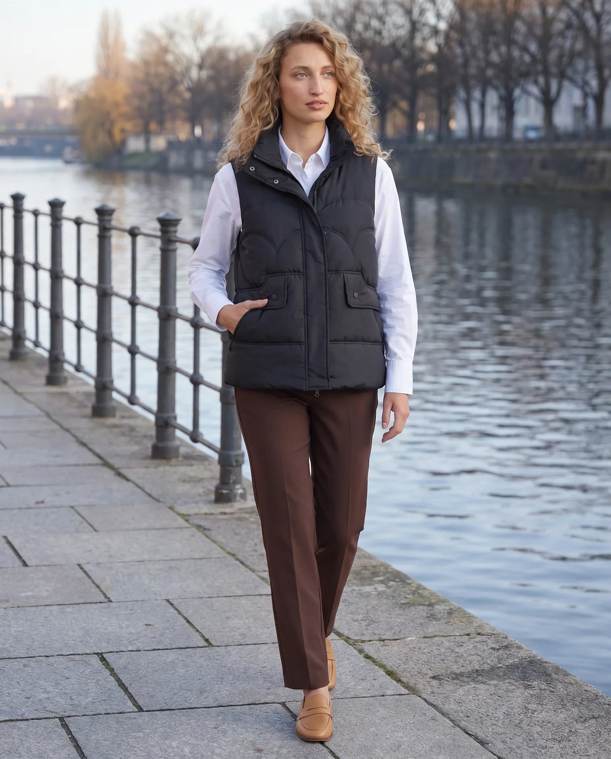 Short Quilted Puffer Gilet with Flap Pockets