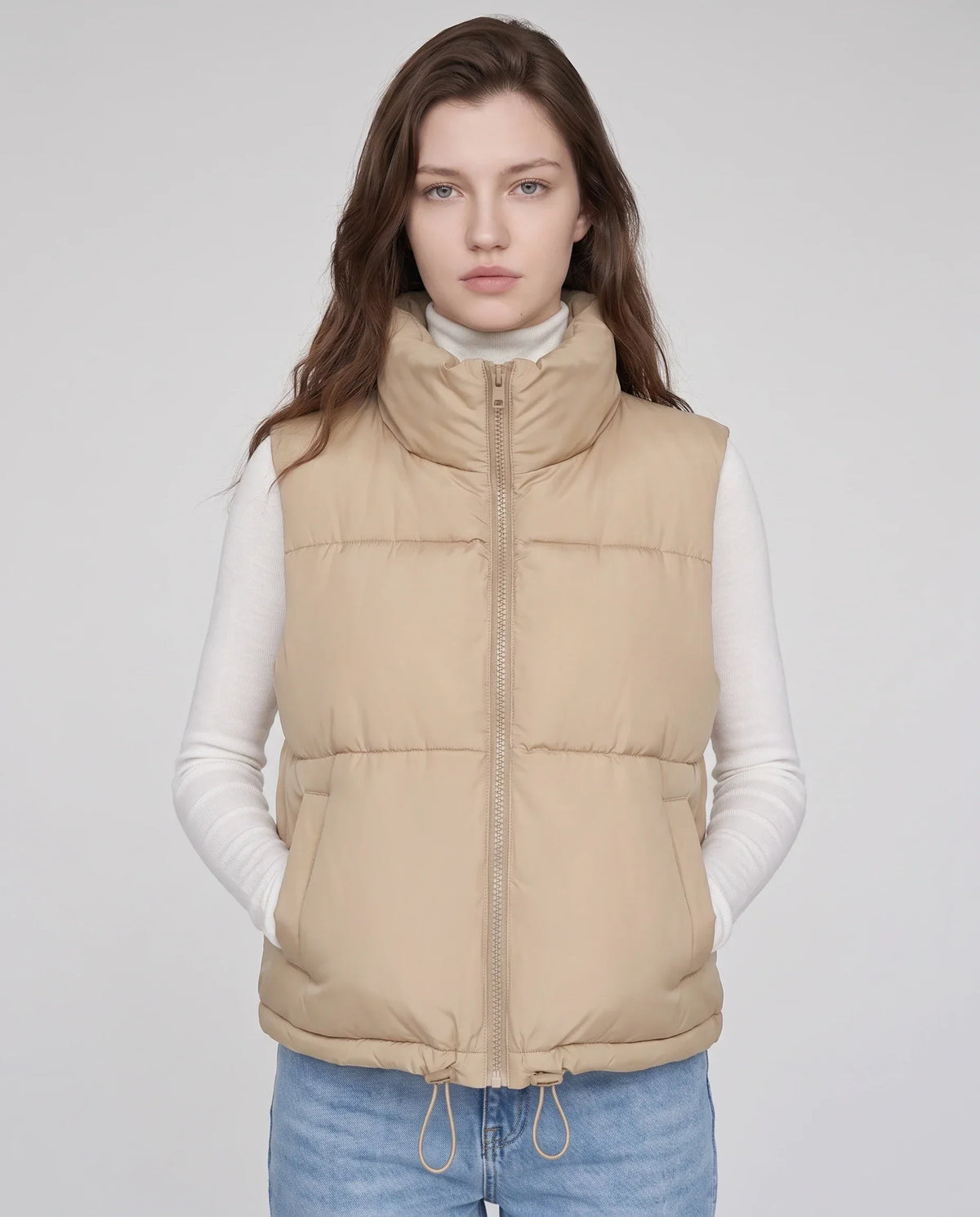 Cropped Quilted Puffer Gilet with Drawcord Hem
