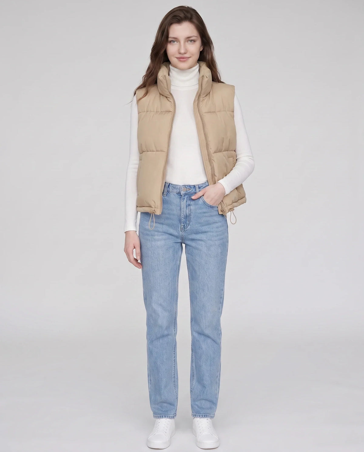 Cropped Quilted Puffer Gilet with Drawcord Hem