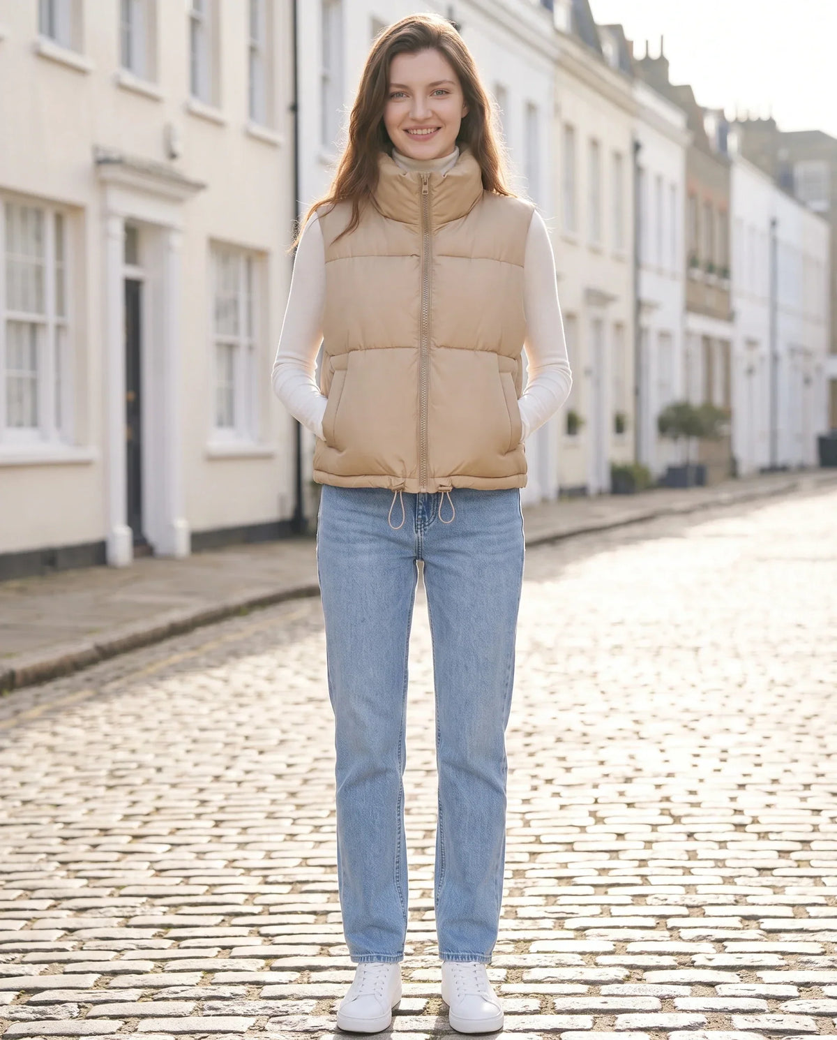 Cropped Quilted Puffer Gilet with Drawcord Hem