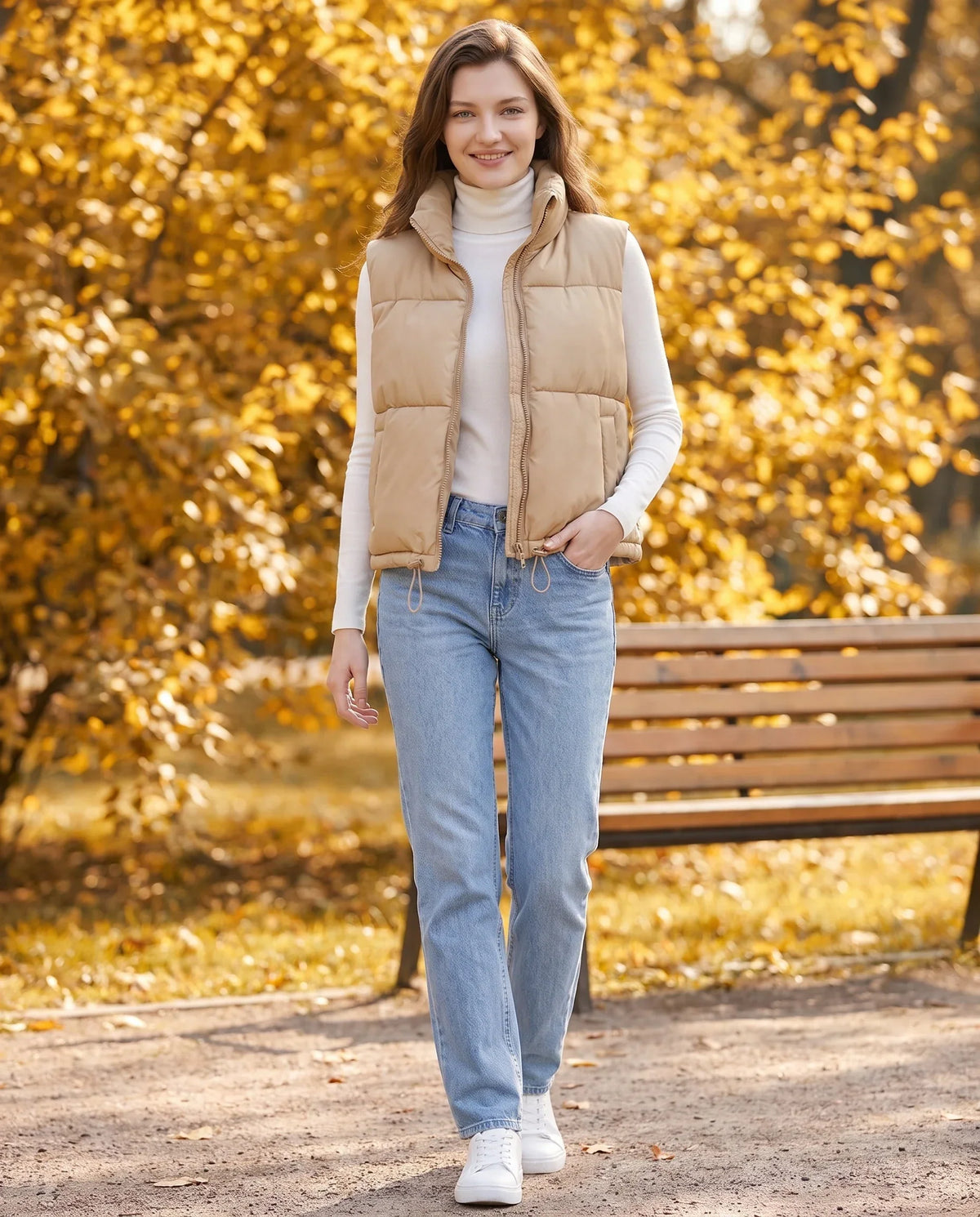 Cropped Quilted Puffer Gilet with Drawcord Hem