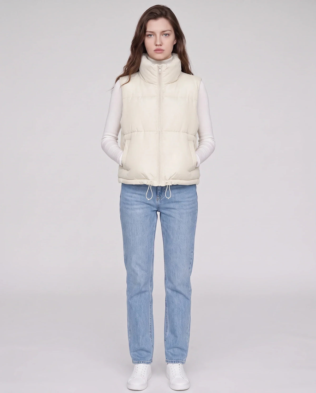 Cropped Quilted Puffer Gilet with Drawcord Hem