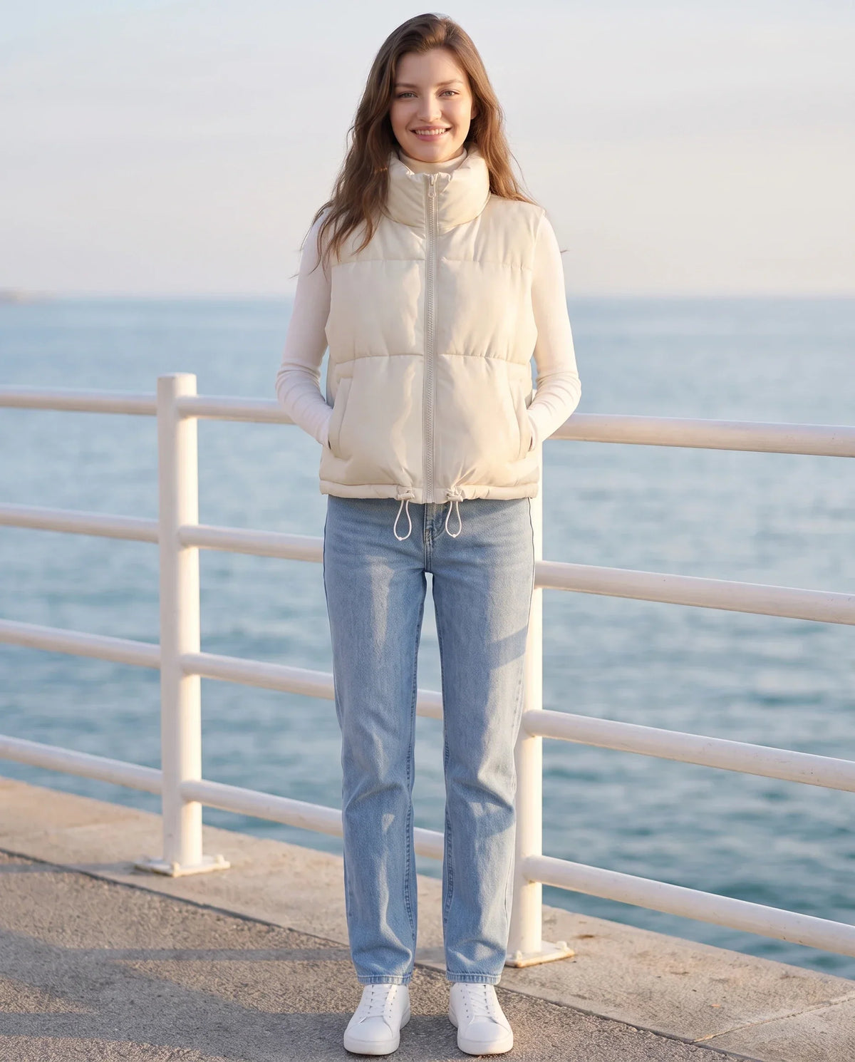Cropped Quilted Puffer Gilet with Drawcord Hem