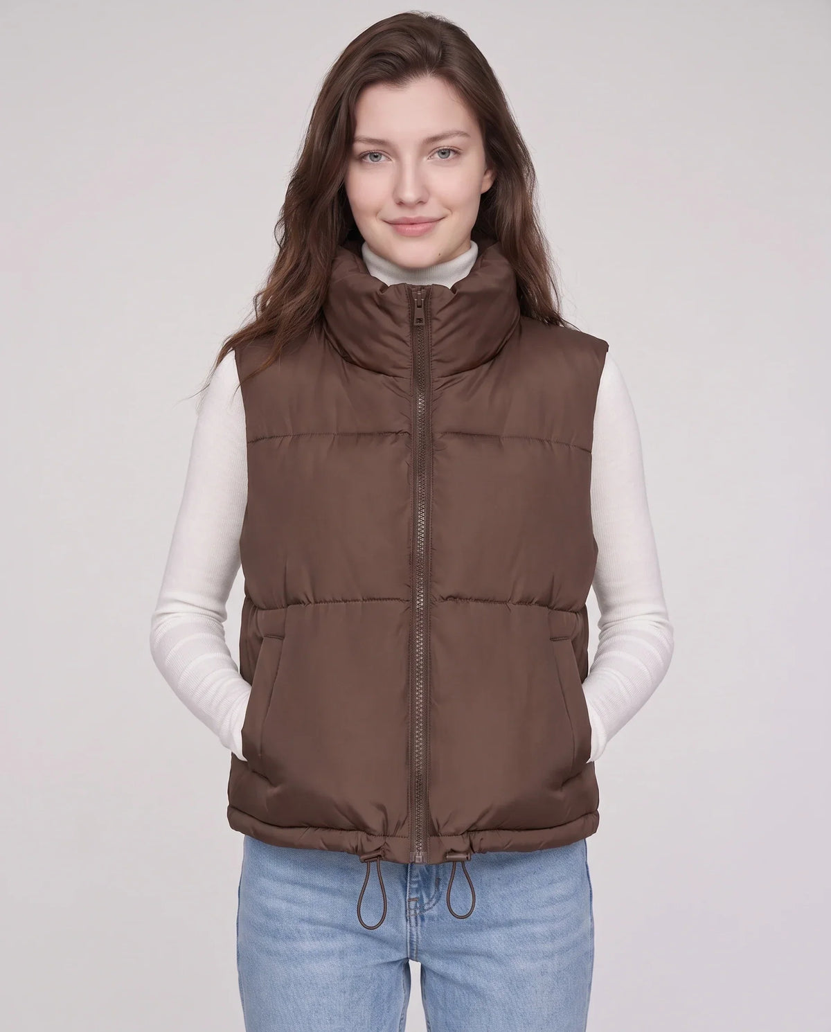 Cropped Quilted Puffer Gilet with Drawcord Hem