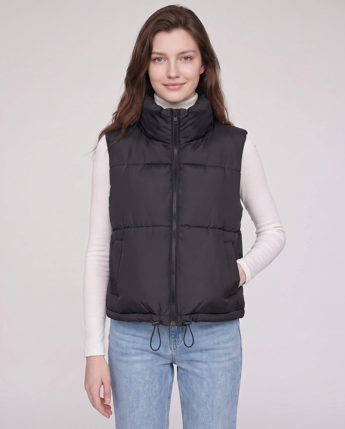 Cropped Quilted Puffer Gilet with Drawcord Hem