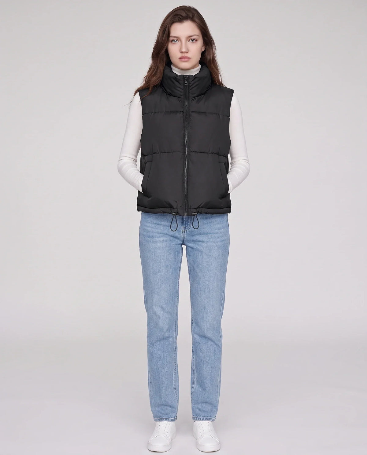 Cropped Quilted Puffer Gilet with Drawcord Hem