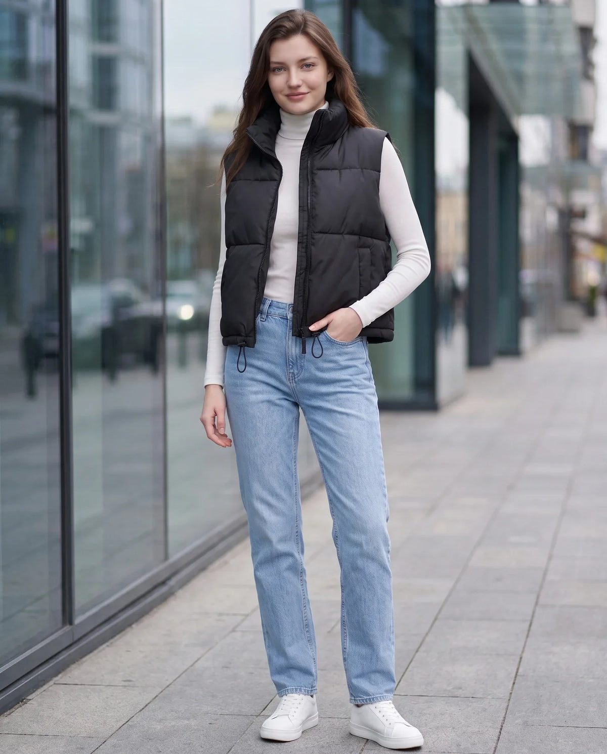 Cropped Quilted Puffer Gilet with Drawcord Hem