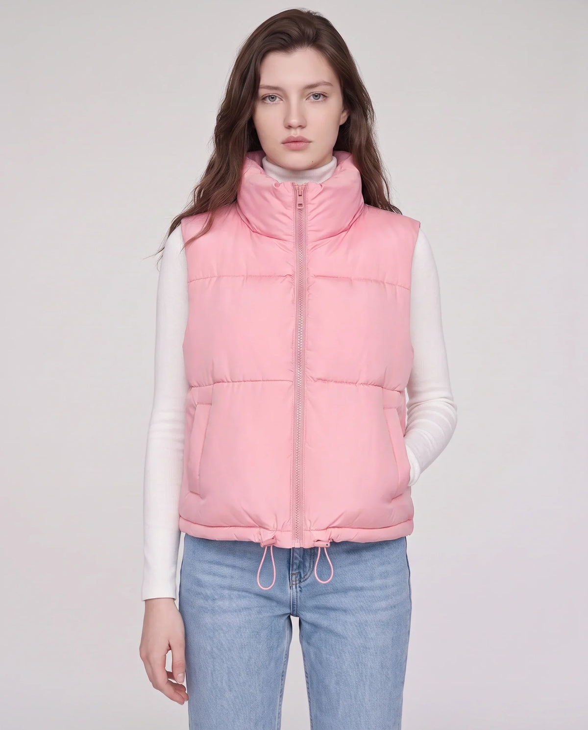 Cropped Quilted Puffer Gilet with Drawcord Hem