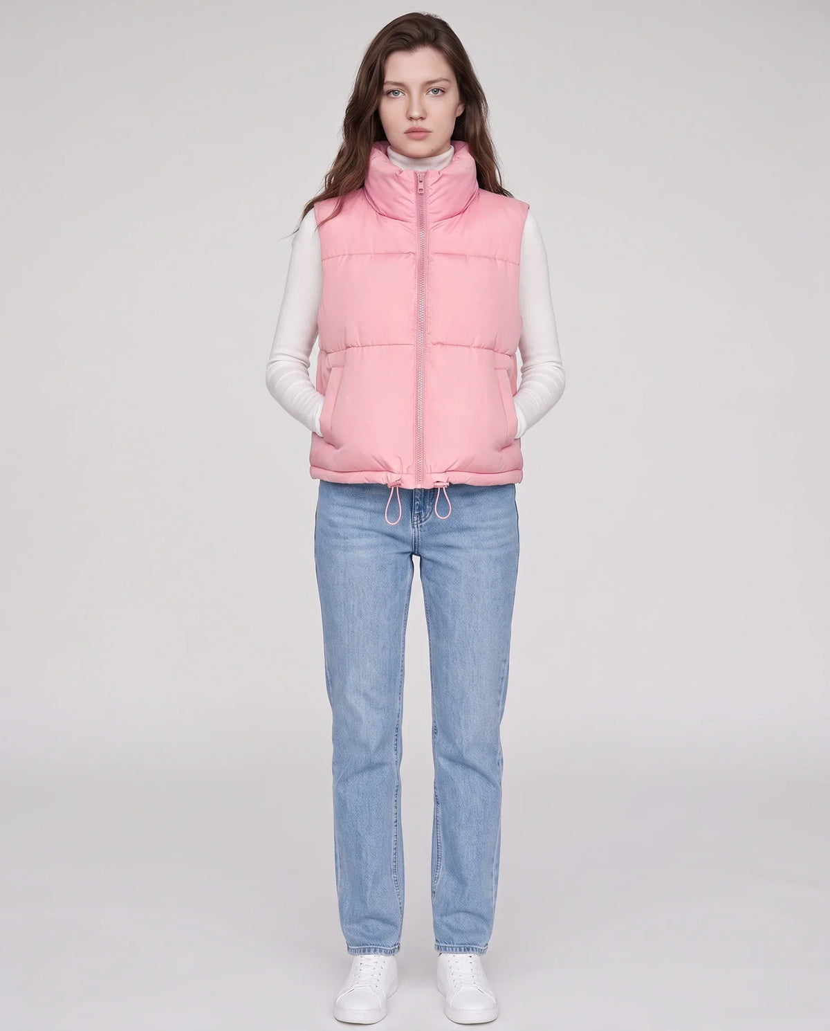 Cropped Quilted Puffer Gilet with Drawcord Hem