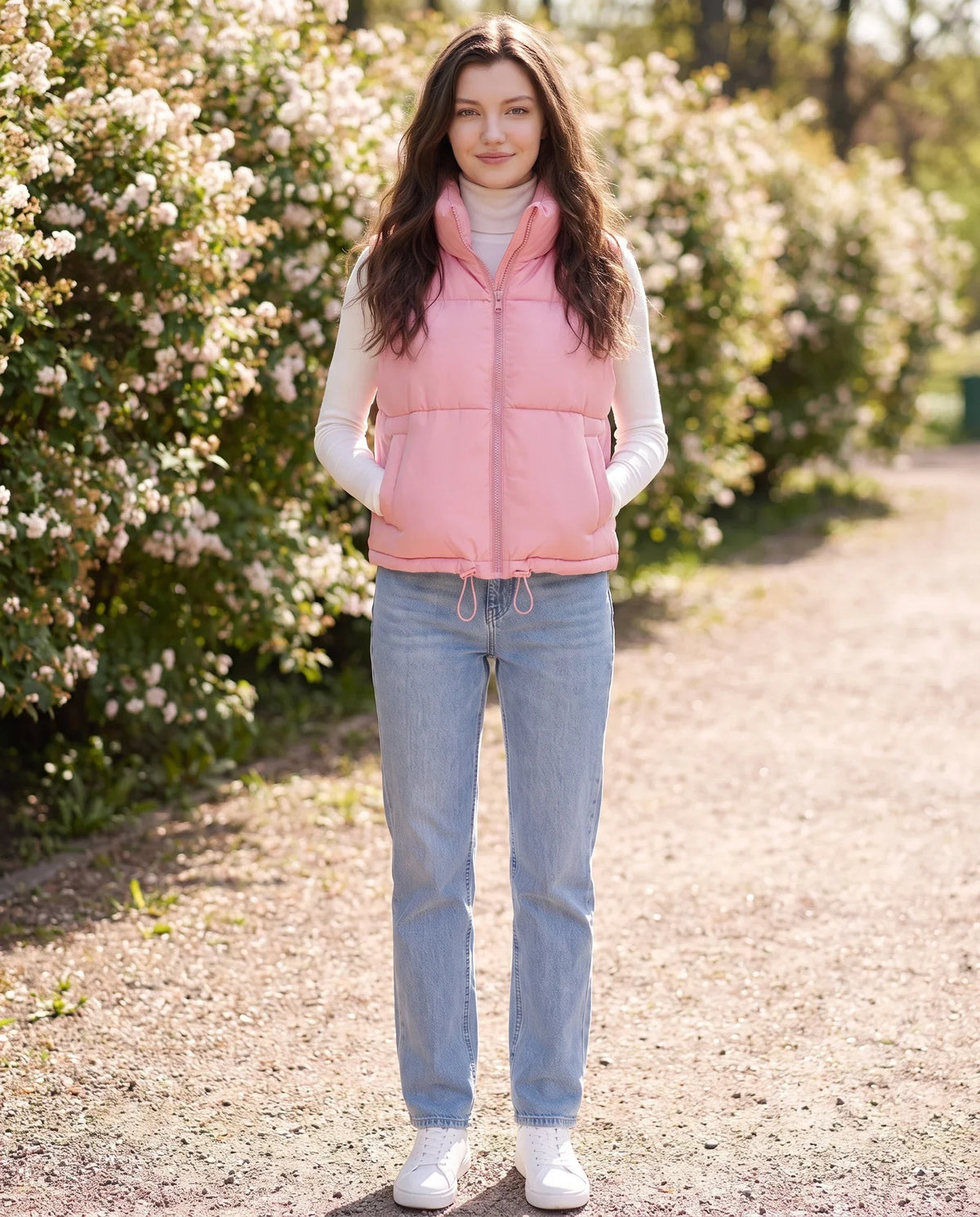 Cropped Quilted Puffer Gilet with Drawcord Hem