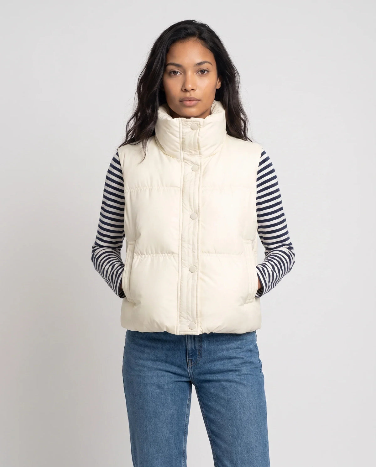 Cropped Quilted Puffer Gilet with Funnel Collar