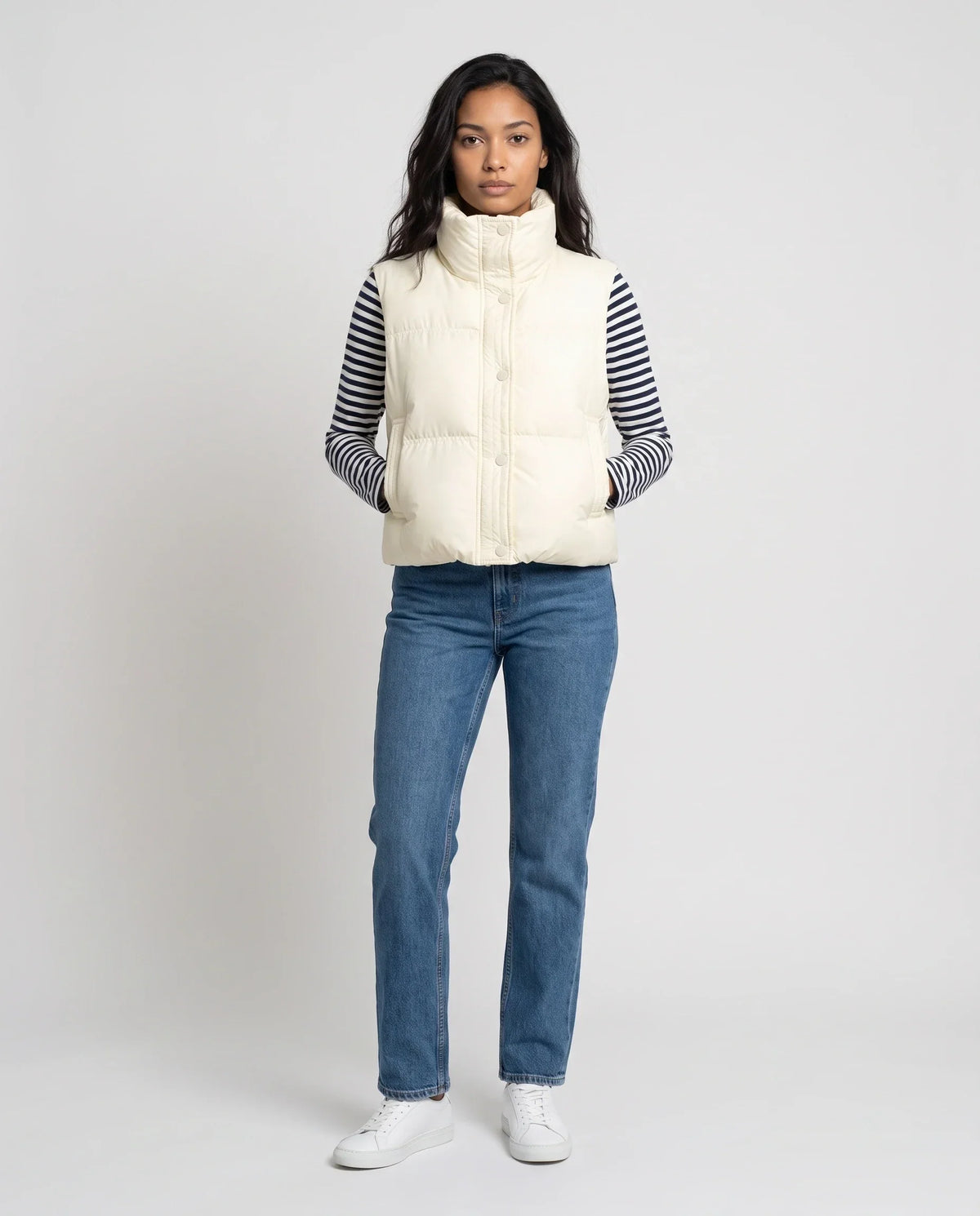 Cropped Quilted Puffer Gilet with Funnel Collar