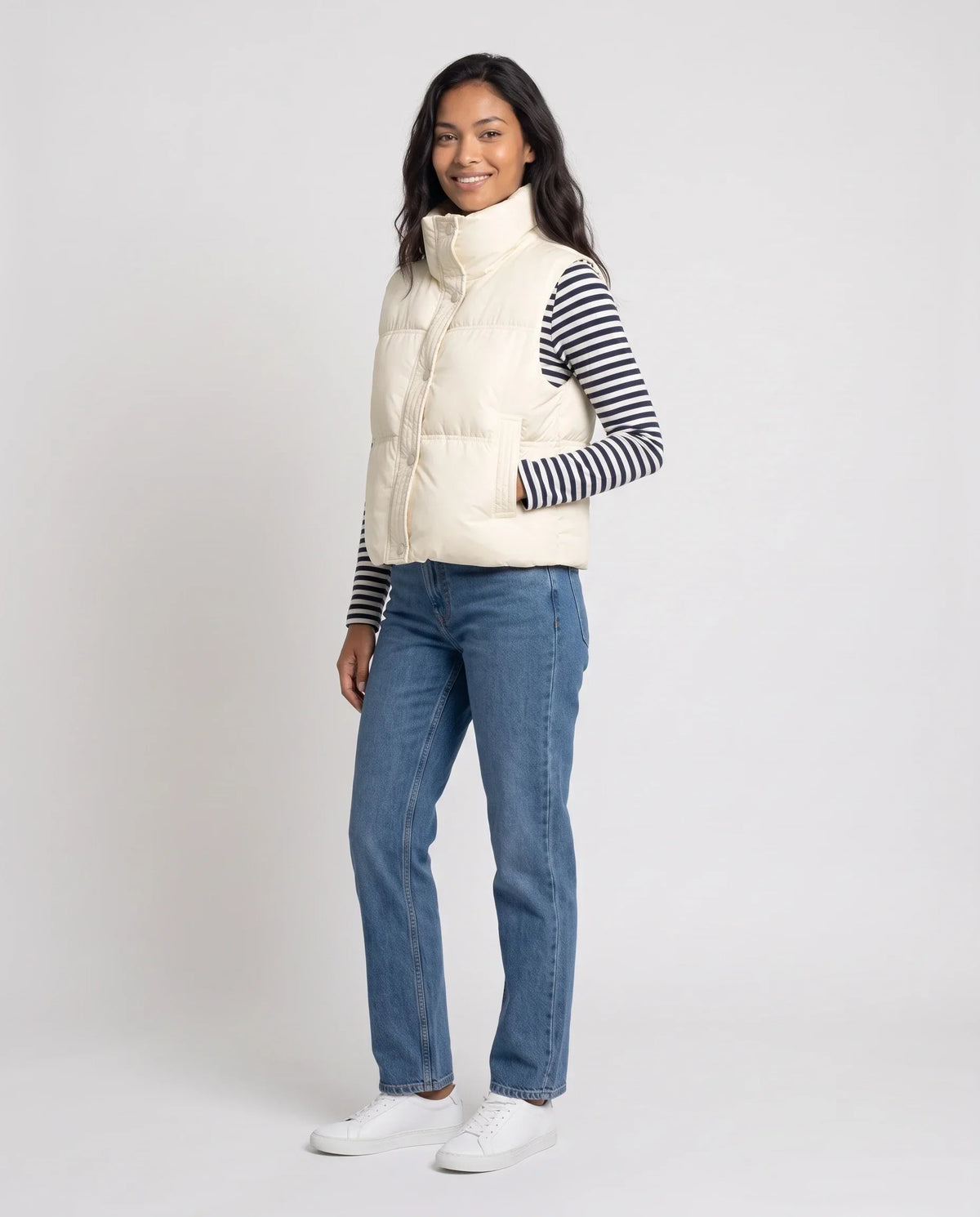 Cropped Quilted Puffer Gilet with Funnel Collar