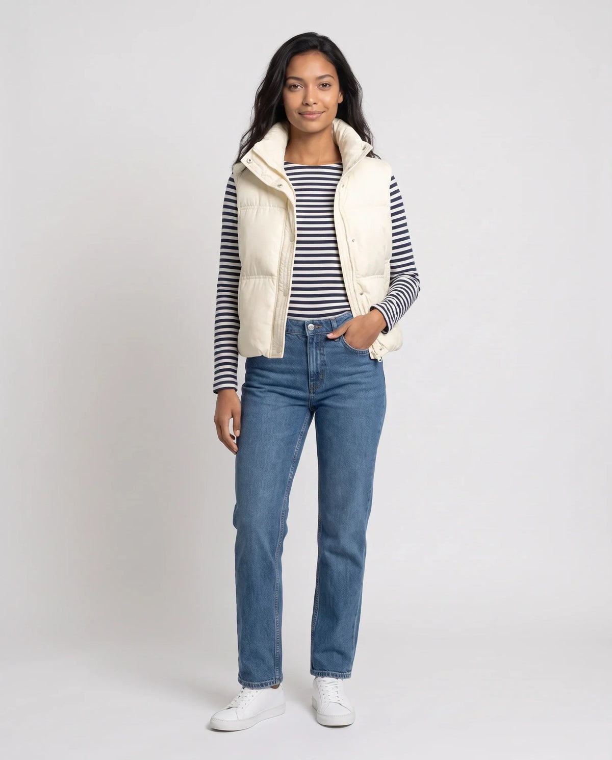 Cropped Quilted Puffer Gilet with Funnel Collar