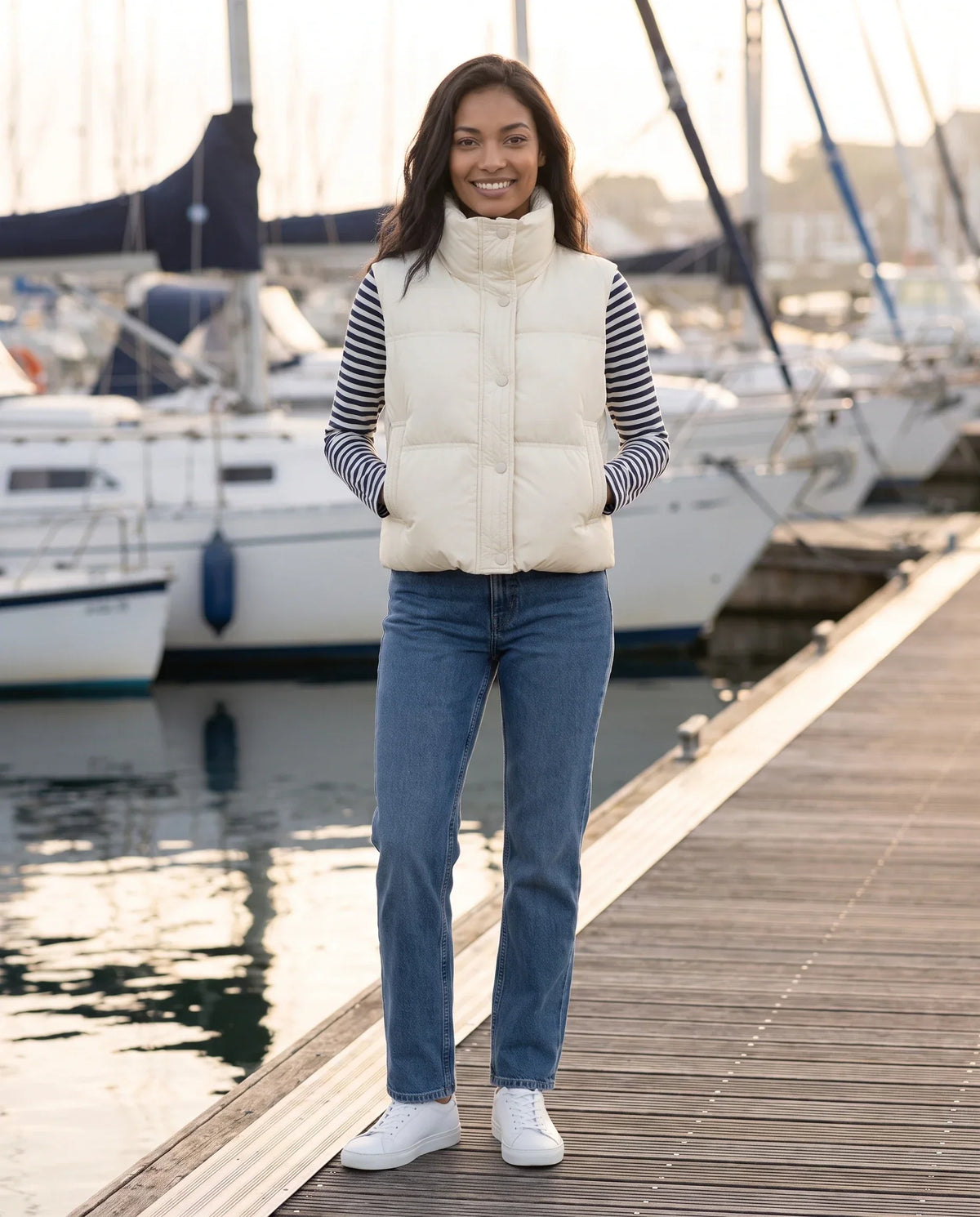 Cropped Quilted Puffer Gilet with Funnel Collar