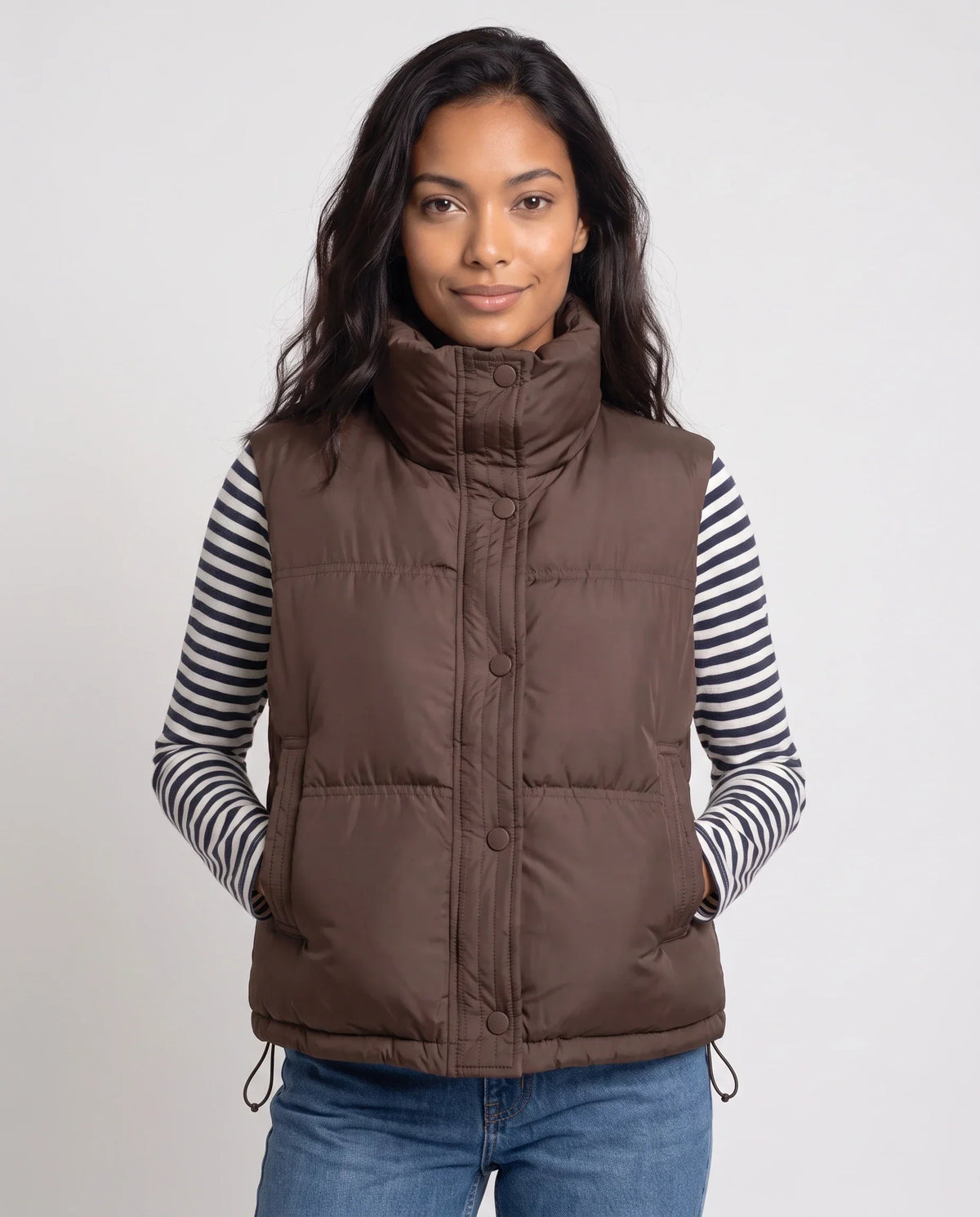 Cropped Quilted Puffer Gilet with Funnel Collar