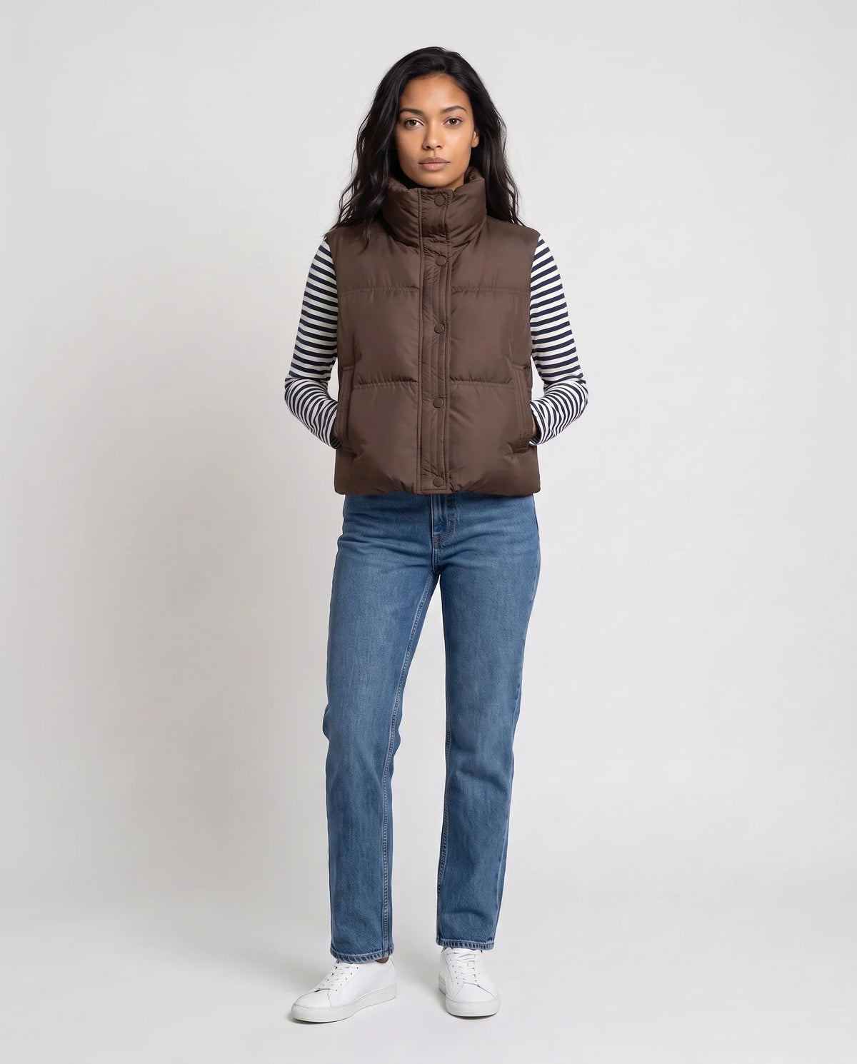 Cropped Quilted Puffer Gilet with Funnel Collar