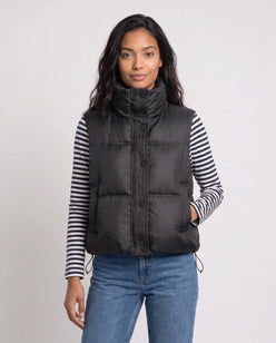 Cropped Quilted Puffer Gilet with Funnel Collar