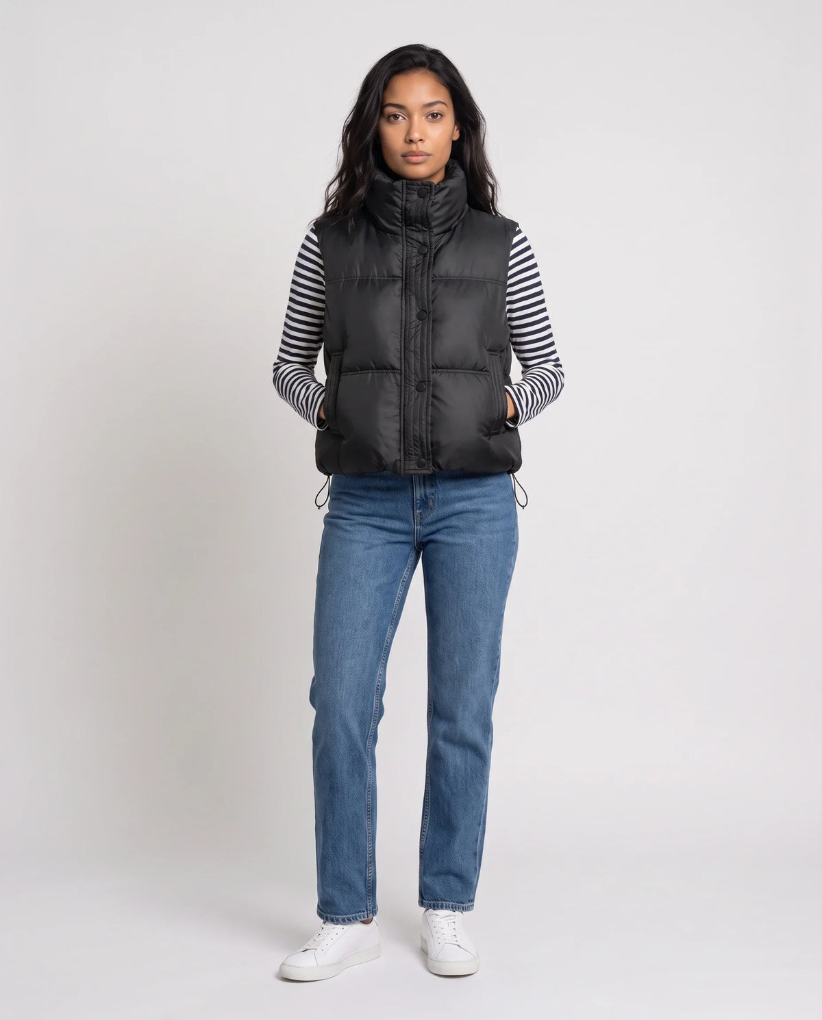 Cropped Quilted Puffer Gilet with Funnel Collar