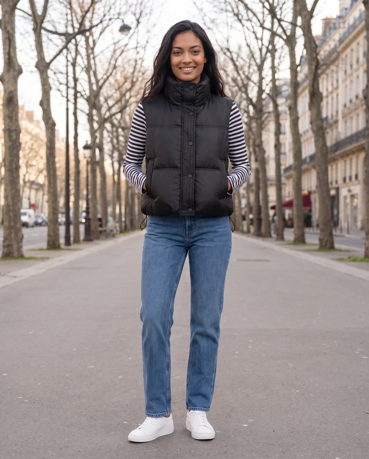 Cropped Quilted Puffer Gilet with Funnel Collar