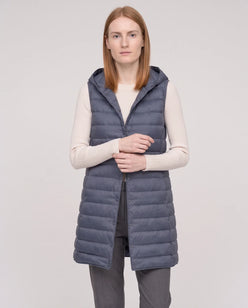 Long Sleeveless Quilted Hooded Gilet