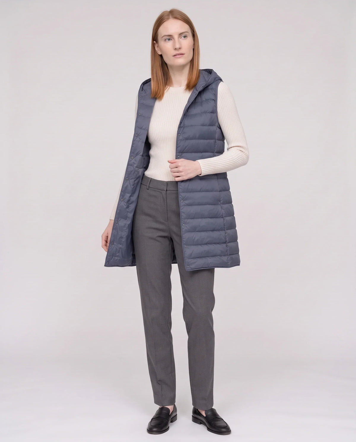 Long Sleeveless Quilted Hooded Gilet
