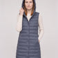 Long Sleeveless Quilted Hooded Gilet