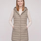 Long Sleeveless Quilted Hooded Gilet