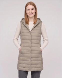 Long Sleeveless Quilted Hooded Gilet