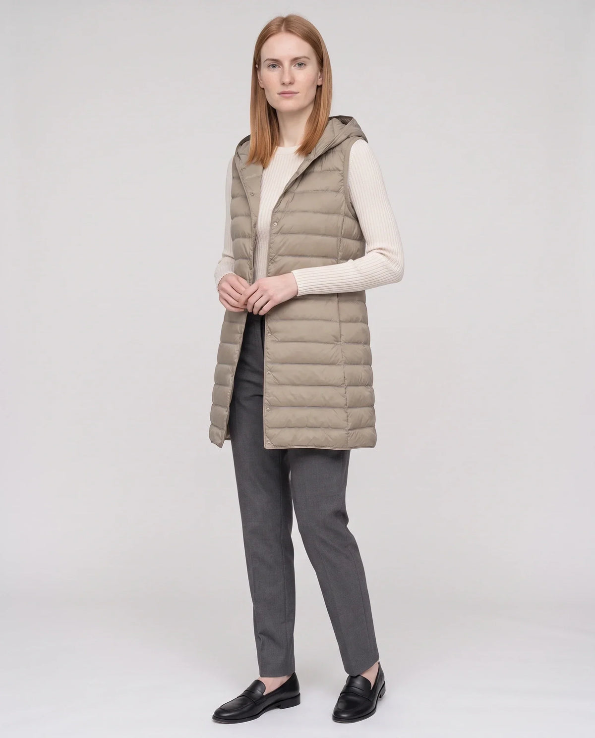 Long Sleeveless Quilted Hooded Gilet