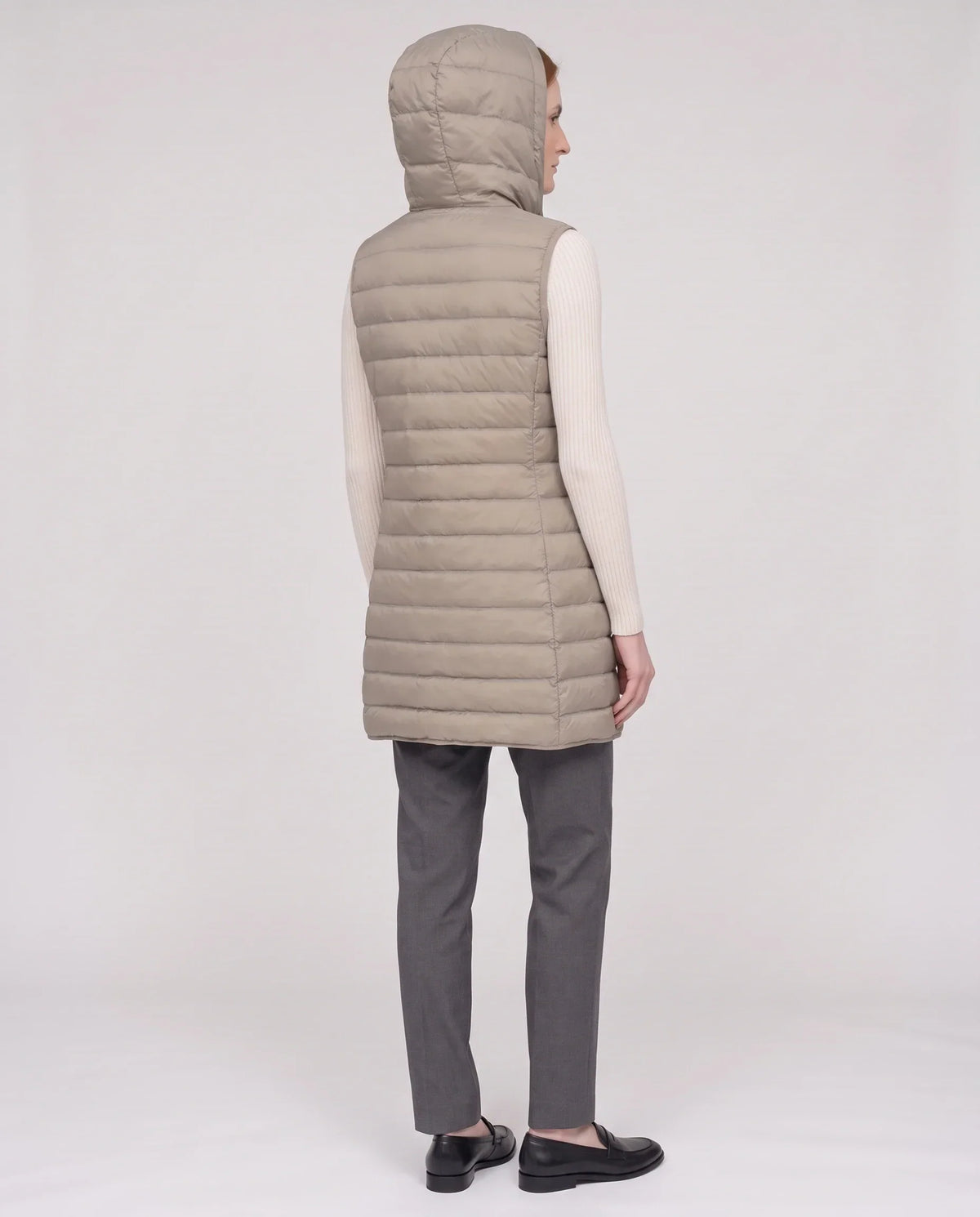 Long Sleeveless Quilted Hooded Gilet