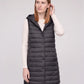 Long Sleeveless Quilted Hooded Gilet