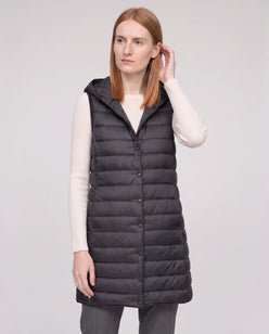 Long Sleeveless Quilted Hooded Gilet