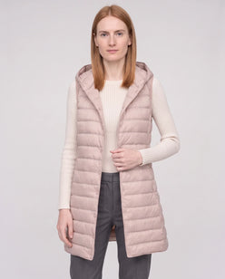 Long Sleeveless Quilted Hooded Gilet