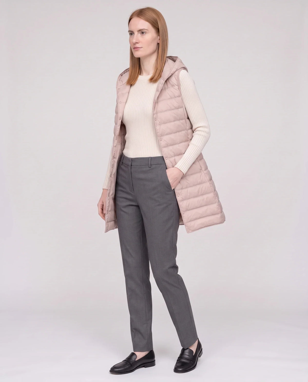 Long Sleeveless Quilted Hooded Gilet
